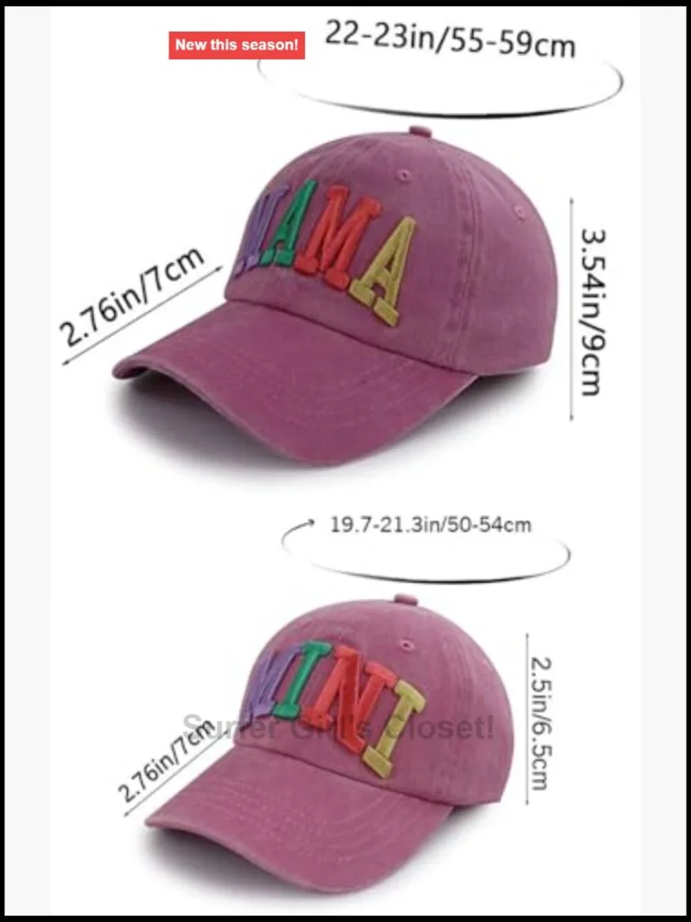 Matching Mommy and Me Baseball Caps, Cotton Adjustable Fun Hats